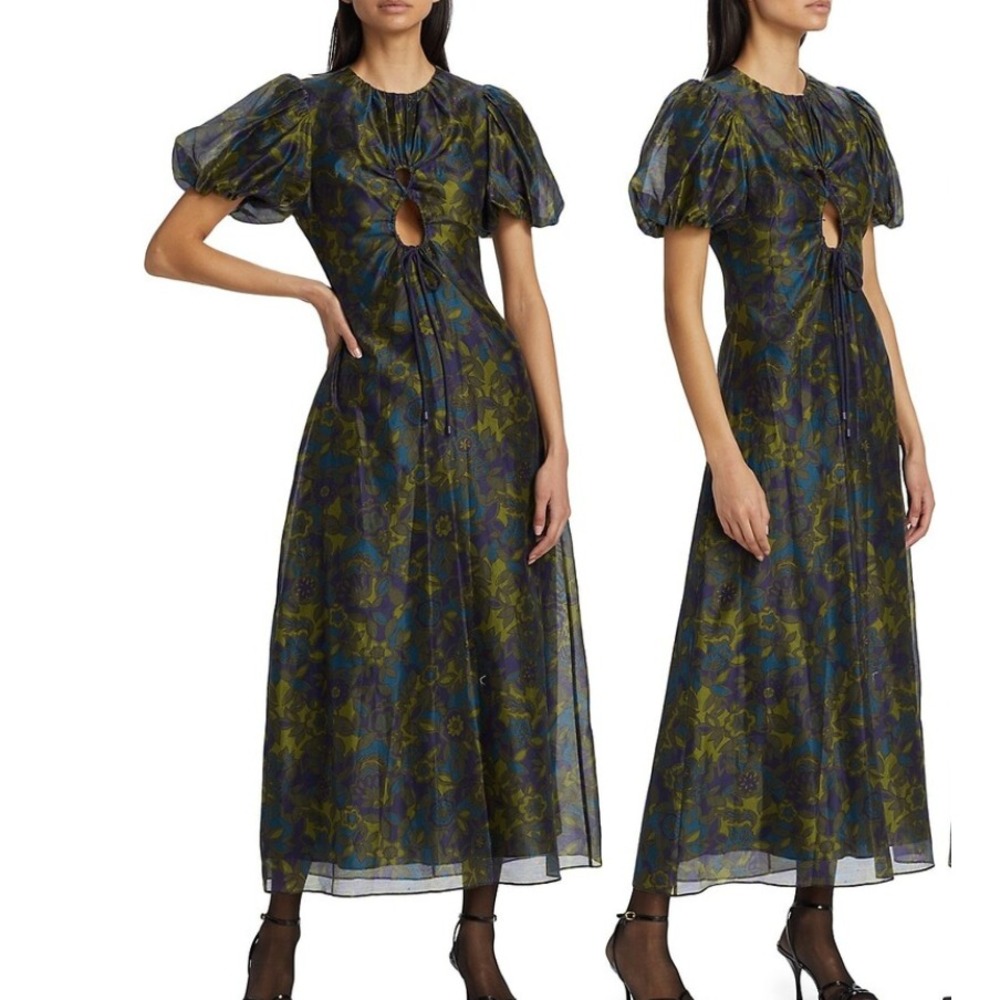SIR. The Label Valerio Keyhole Maxi Dress Womens 4 Jardin Green Silk Floral NEW